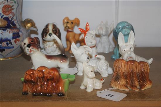 4 Beswick Scotties with ladybirds, toothache Scottie, Lollopy dog 454, My Plate 1054, 2 puppy groups & 2 other comic dogs (11)